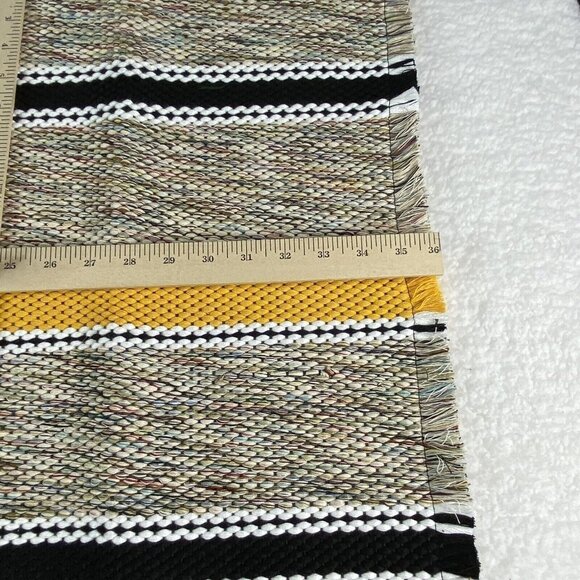 Hand Woven Throw Rug 36x24 Yellow Black Stripe Chindi Rag Reversible‎ Fringe - Picture 6 of 7